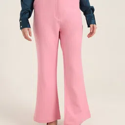 AMSWAN Women Smart Flared Wide Leg High-Rise Trousers-image-93