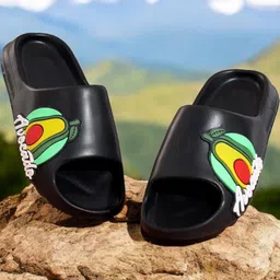 Pampy Angel Men Black Printed Croslite Sliders-image-2