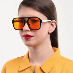 PELLE LUXUR Unisex Orange Lens & Black Oversized Sunglasses with-picture-15
