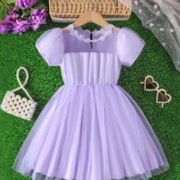 INCLUD Girls Round Neck Lace Inserts Detail Fit & Flare Dress-picture-47