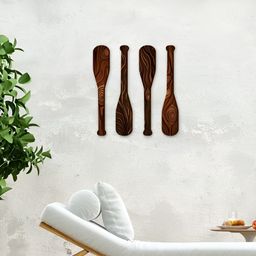 CVANU 4-Pcs Brown & Black Wooden Wall Hanging-picture-5