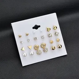 PolluxCraft Set Of 12 Korean Gold-Plated Pearls Beaded Circular Studs-picture-17