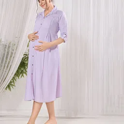 EASY MOM Denim Maternity A-Line Midi Dress image 2