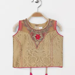 Babyhug Sleeveless Choli Lehenga With Dupatta Embellished Design - Beige & Pink image 3