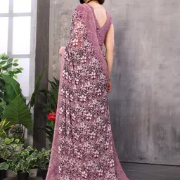 MAHALASA Floral Printed Pure Georgette Saree With Blouse Piece image 2