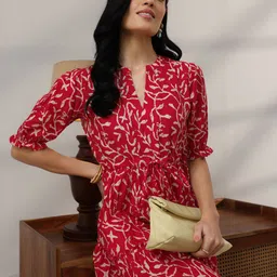 Libas Women Printed Puff Sleeve Fit & Flare Midi Dress image 3