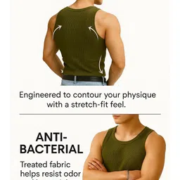 ROCKWELL Pack Of 2 Ribbed Cotton Breathable Innerwear Gym Vests image 3