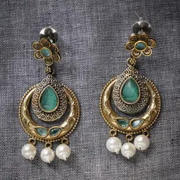 JAYPORE Artificial Stones Studded & Pearls Beaded Crescent Shaped Chandbalis-picture-20