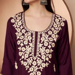 Poshak Hub Women Ethnic Motifs Embroidered Regular Thread Work Kurta with Palazzos & With Dupatta image 5