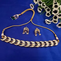 Sanjog Gold-Plated Kundan-Studded & Beaded Jewellery Set image 3