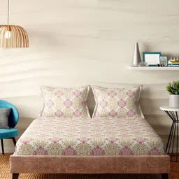 Portico Jade Glint White Printed Cotton 300 TC Super King Bedsheet Set 2.74 m x 2.74 m image 4