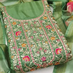 kalini Green Chanderi Sequence Embroidery Work Unstitched Dress Material-picture-32