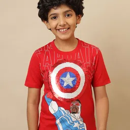 Kids Ville Boys Captain America Printed Reversible Sequin Regular Fit Tshirt-picture-35