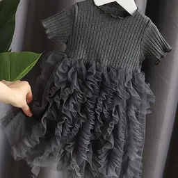 Xsole Girls Ruffles flared Sleeve Fit & Flare Midi Dress-image-79