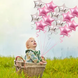 Amfin 9 Inches Star Shaped Foil Balloons with Ribbon Pink Sliver - Pack of 25 image 3