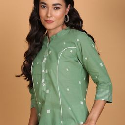 Anouk Geometric Woven Design Mandarin Collar Straight Cotton Kurta-picture-27