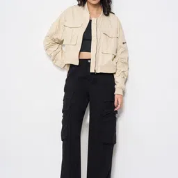 People Women Crop Tailored Jacket with Embroidered image 2