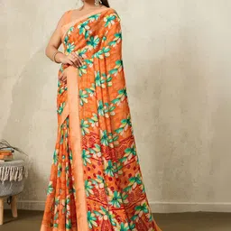 Ethnielle Floral Zari Poly Georgette Saree-image-32