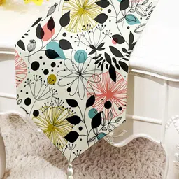 STITCHNEST Beige & Yellow Printed Tasseled TableRunner-image-72