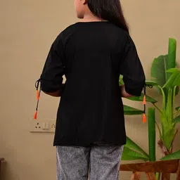 DMP EXPORT Girls Black Handloom Thread Work Kurta image 3