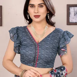 The Textile Hub Printed Beads and Stones Border Saree image 4