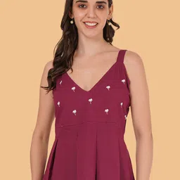 Brownverse Women Embroidered Cotton Peplum Top-image-0