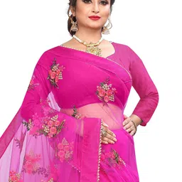 PATLANI STYLE Floral Embroidered Beads and Stones Net Saree image 2