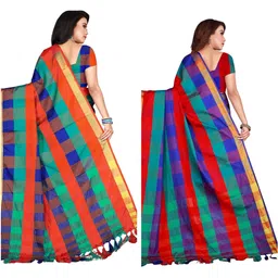 SHAIBO SAREE Checked Silk Cotton Handloom Uppada Saree image 2