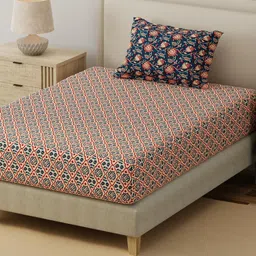 Layers BasicX Yellow & Blue Ethnic Motifs Pure Cotton 120TC Single Bedsheet Set- 88" x 60" image 5