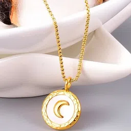 Estailo fashion Women Gold-Plated Half Moon Circular Pendant With Chain-picture-19
