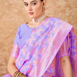 Desi Fusion Ethnic Motifs Woven Design Zari Saree image 3