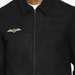 Royal Enfield Men Spread Collar Solid Biker Jacket image 4