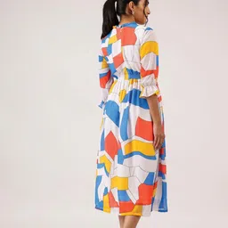 HAY Abstract Printed Puff Sleeves Fit & Flare Midi Dress image 3