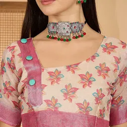 HERE&NOW Zari Linen Blend Saree image 4