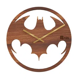 12 fox Brown & Gold Toned Batman Textured Wooden Contemporary Round Shaped Wall Clock-picture-5