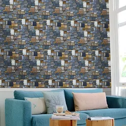 Asian royal Blue & Brown Printed Self-Adhesive Wall Sticker image 3