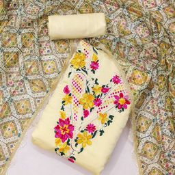 LeeliPeeri Designer Floral Embroidered Cotton Unstitched Dress Material-picture-14