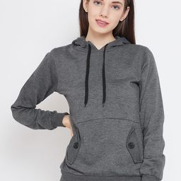 Belle Fille Women Charcoal Grey Solid Hooded Sweatshirt-picture-19