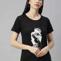BRATMA Women Black Printed Round Neck T-shirt-image-87