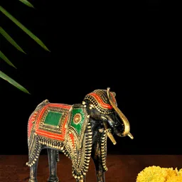 SHREE KALA HOME DECOR Bronze-Coloured Brass Royal Hathi-picture-23