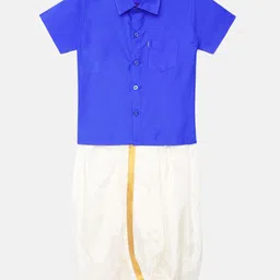 Thangamagan Boys Royal Blue Solid Panjagajam & Shirt Set-picture-58