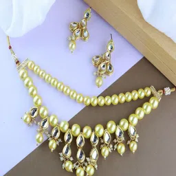 I Jewels Gold-Plated Pearl-Studded Choker Jewellery Set-picture-51