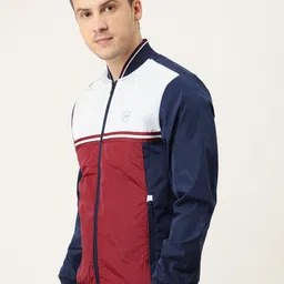 Peter England Men White & Blue Colourblocked Bomber Jacket image 3