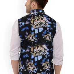 Hangup Men Navy Blue Printed Waist Coat image 4