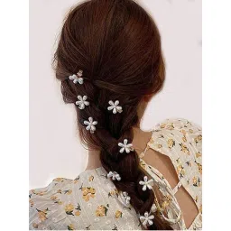 OOMPH Gold Tone Small Mini Pearl Floral Hair Claw / Hair Clip (Set of 10)-image-10