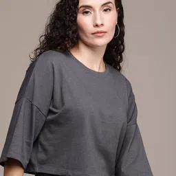 The Roadster Life Co. Solid Drop-Shoulder Sleeves Casual T-shirt-image-40