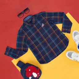 Pantaloons Junior Navy Cotton Chequered Full Sleeves Shirt image 1