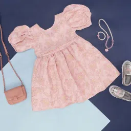 Pantaloons Junior Pink Cotton Embroidered Dress image 1