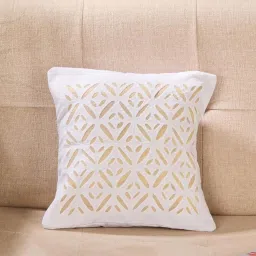 Fabindia Home White Cotton Blend Embroidered Nira Applique Cushion Cover image 1