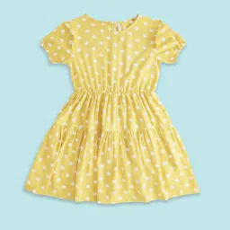 Pantaloons Junior Kids Mustard Printed Dress image 1